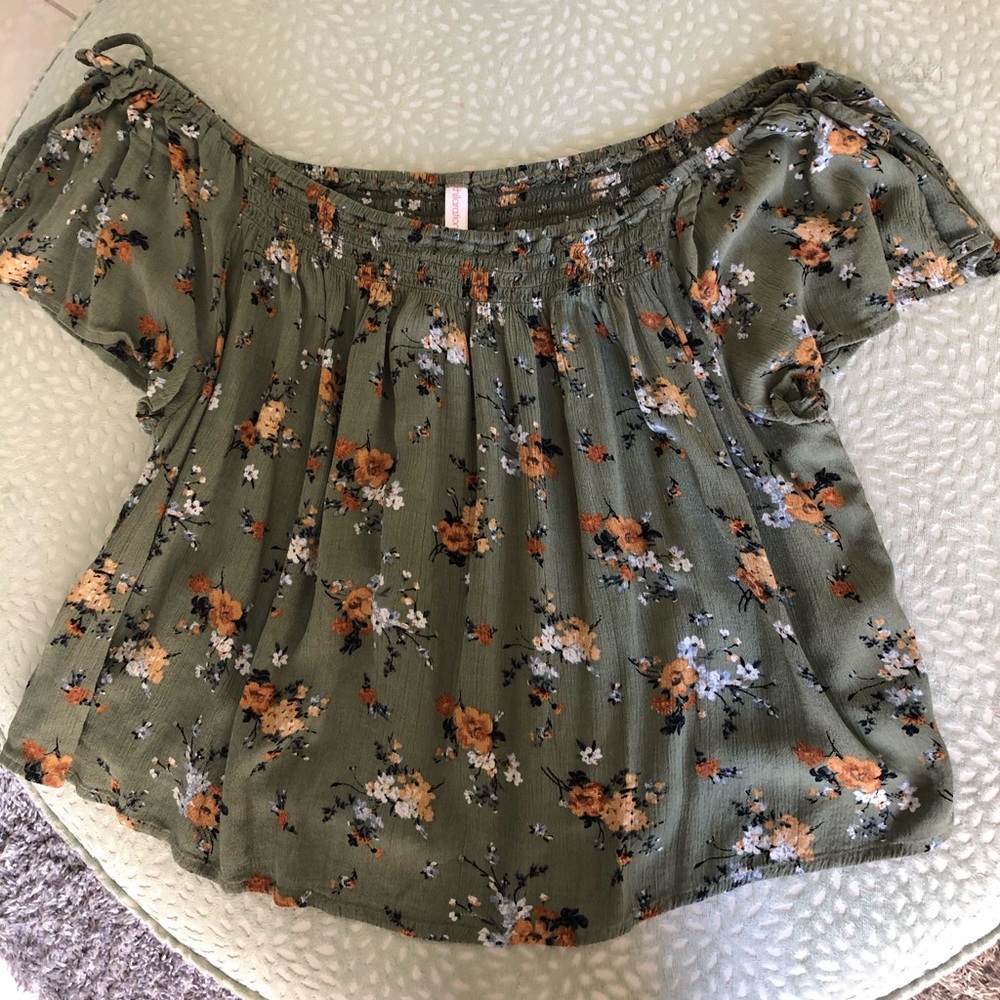 Green floral off the shoulder blouse